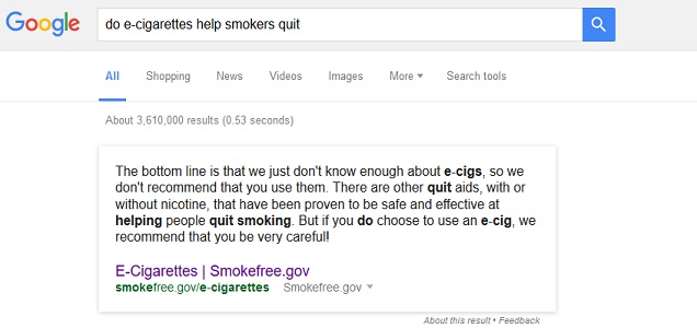 Google Search - Do E-Cigs Help Smokers Quit