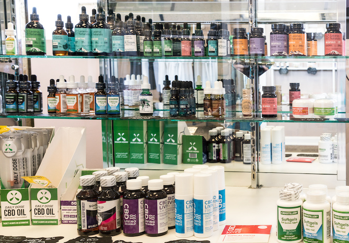 Various CBD products at a store